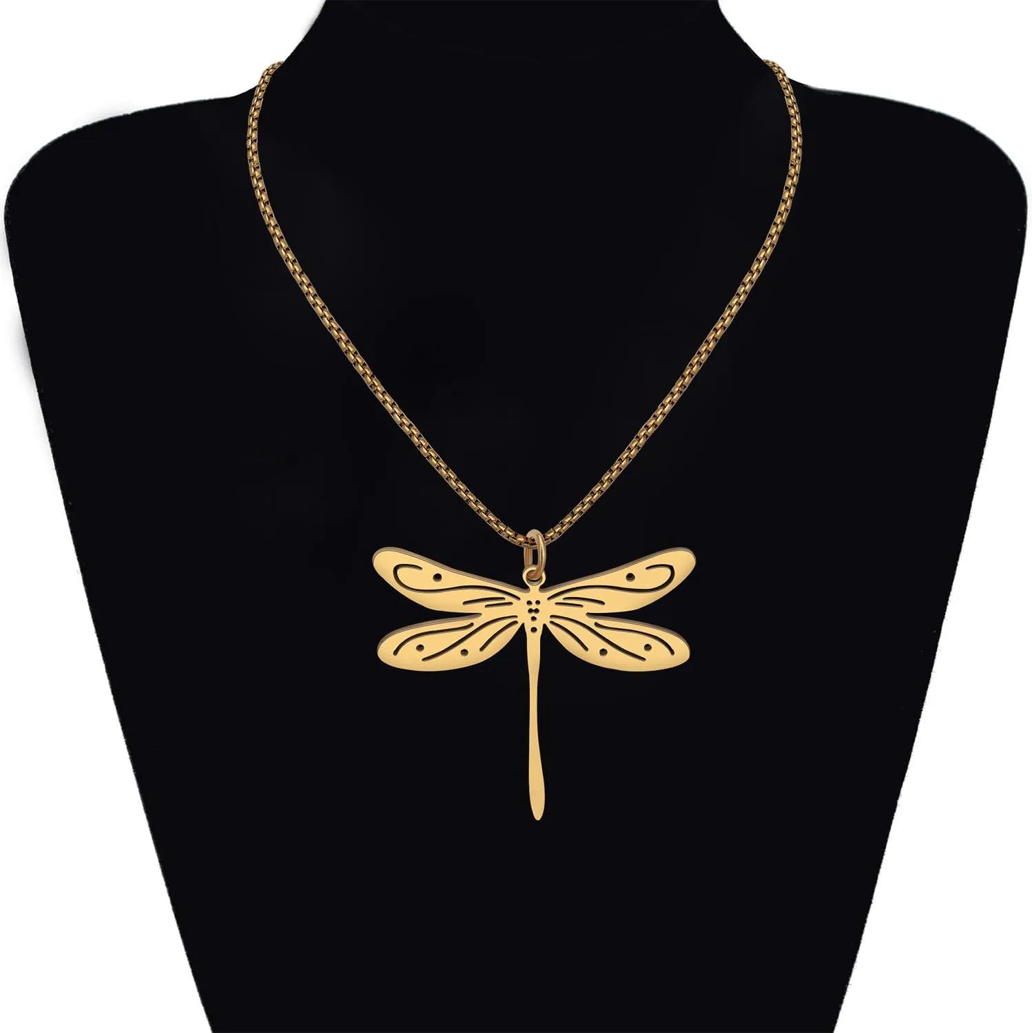 Stainless Steel Cute Dragonfly Necklace Pendant for Women 18K Gold Silver Plated Insect Necklaces Minimalist Simple Jewelry Gifts for Her Mom