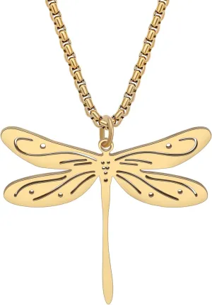 Stainless Steel Cute Dragonfly Necklace Pendant for Women 18K Gold Silver Plated Insect Necklaces Minimalist Simple Jewelry Gifts for Her Mom