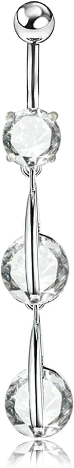 Stainless Steel Hoop Belly Button Rings, Crystal Navel Rings for Women Long Silver Navel Piercing
