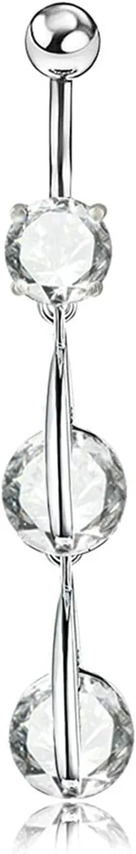 Stainless Steel Hoop Belly Button Rings, Crystal Navel Rings for Women Long Silver Navel Piercing