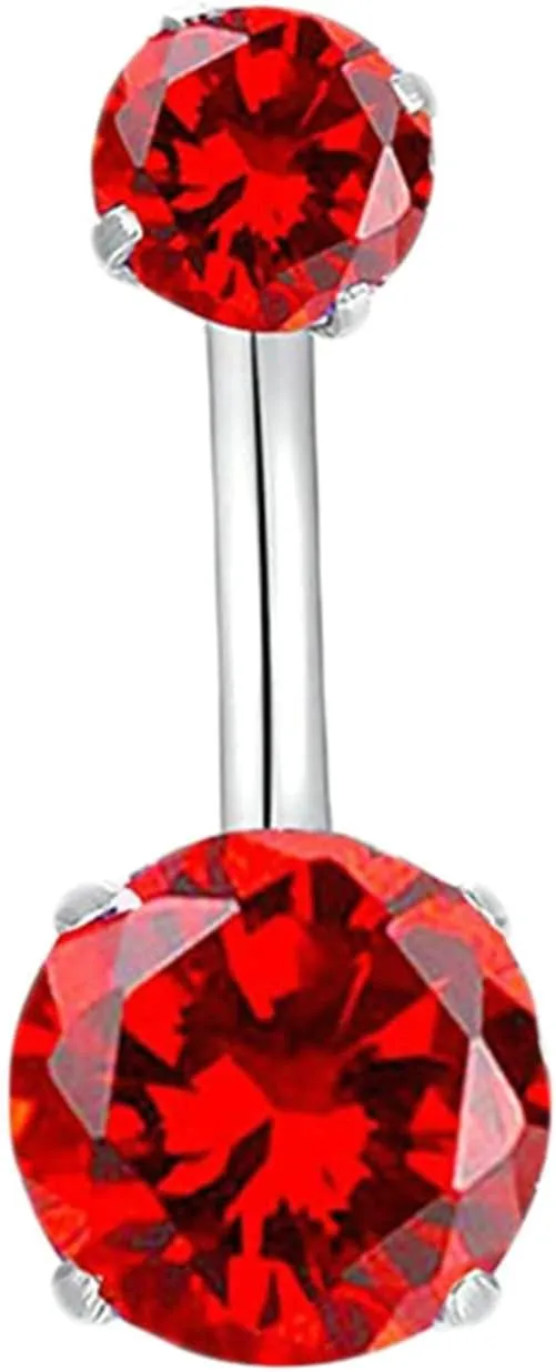 Stainless Steel Hoop Belly Button Rings, Crystal Navel Rings for Women Round Red Navel Ring
