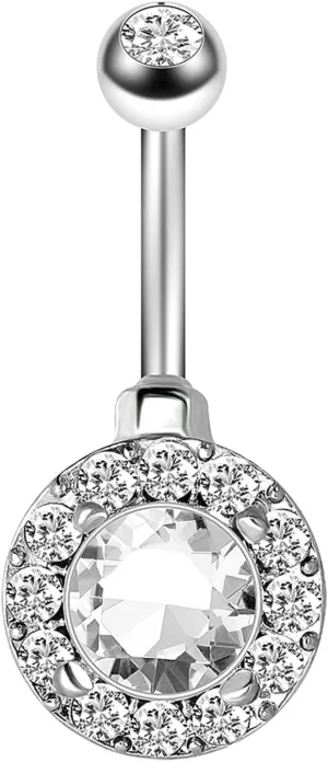 Stainless Steel Navel Ring, CZ Long Navel Rings for Women Silver Belly Rings