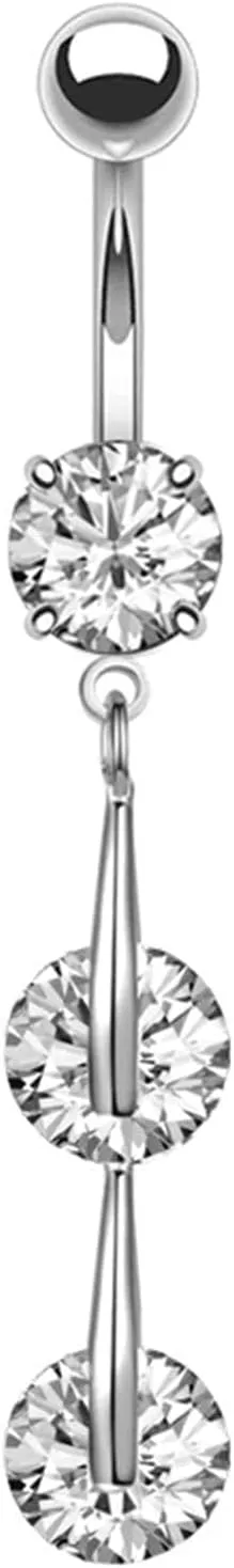 Stainless Steel Navel Ring, CZ Navel Rings for Women Long Silver Belly Rings