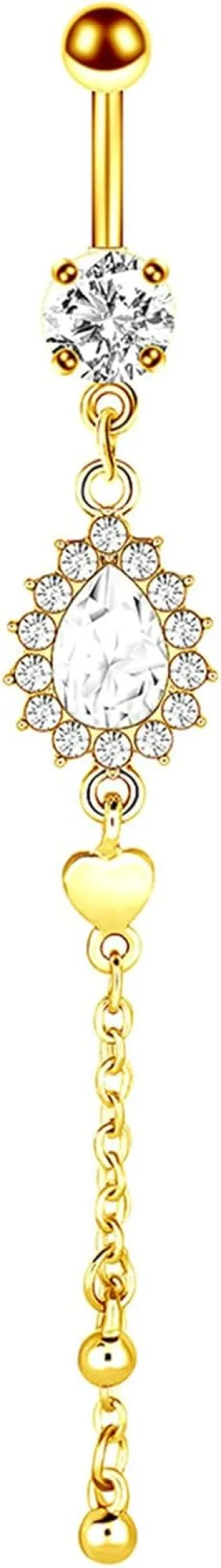 Stainless Steel Navel Ring, CZ Short Navel Rings for Women Drop Tassel Gold Navel Rings