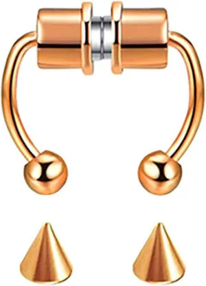 Stainless Steel Septum Nose Ring Horseshoe Fake Nose Ring Hoop Reusable Nose Ring Hoop Non-Piercing (Rose gold)