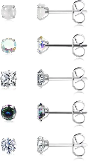 Stainless Steel Stud Earrings for Women Extra Long Post Earrings Cubic Zirconia Moonstone Hypoallergenic Earrings Studs for Sensitive Ears