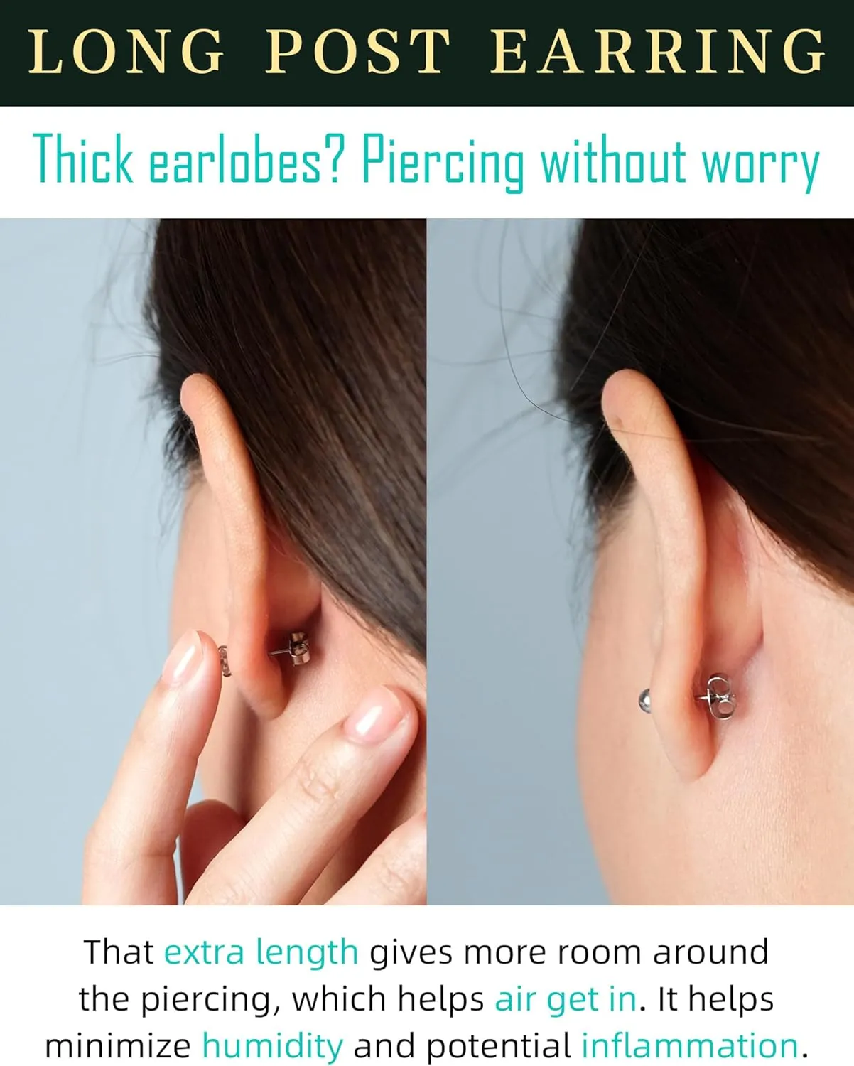 Stainless Steel Stud Earrings for Women Extra Long Post Earrings Cubic Zirconia Moonstone Hypoallergenic Earrings Studs for Sensitive Ears