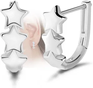 Star Hoop Earrings for Women Girls - Sterling Silver Stars Earrings for Teens Hypoallergenic Minimalist Star Shaped Huggie Hoop Earrings for Sensitive Ears Dainty Earrings Gifts for Christmas Birthday
