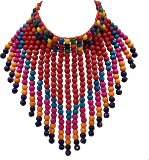 Statement African Jewelry Chunky Colorful Wood Beaded Necklaces For Women Strands Big Bib Choker Collar Multi Color Layered Cluster Tassel Wooden Bead Necklace Handmade Fashion Costume Accessories