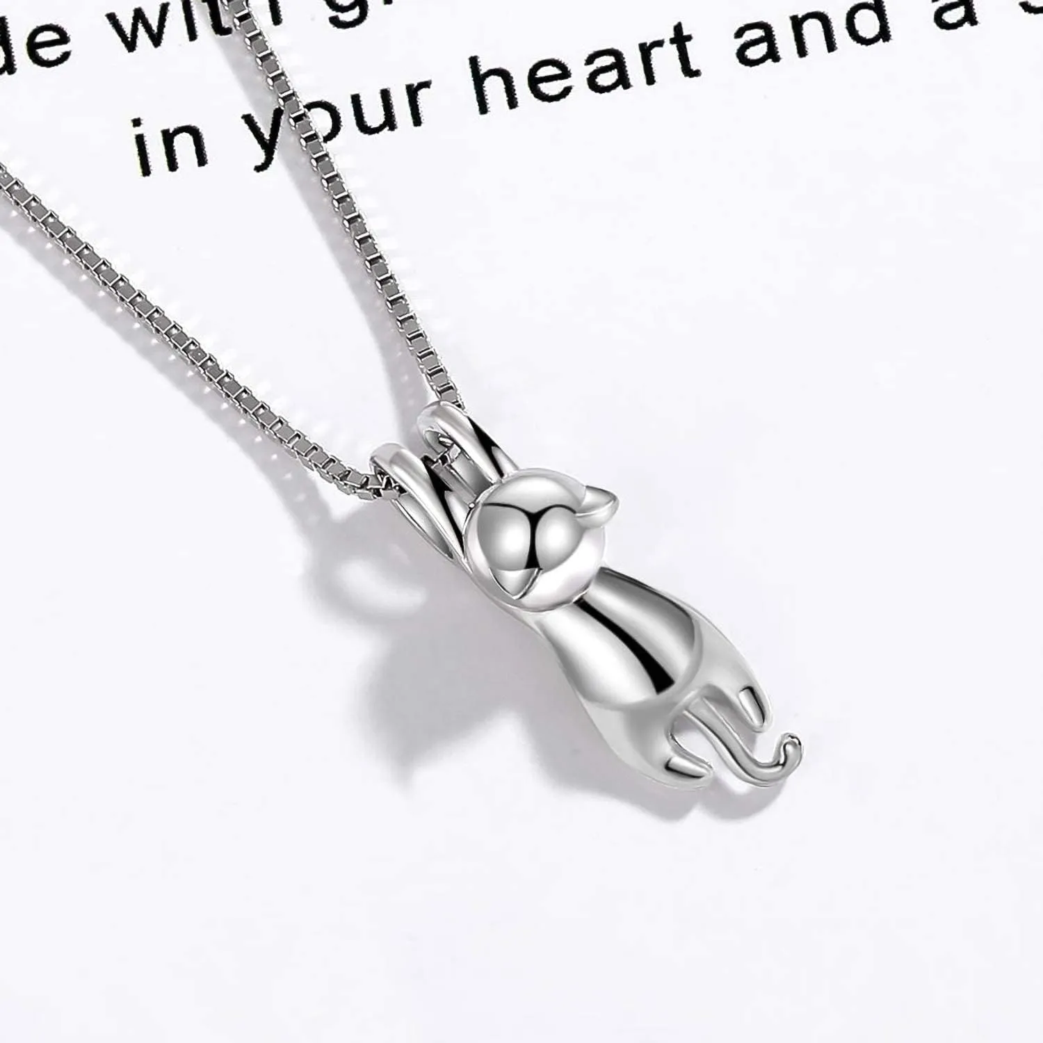 Step Forward Sterling Silver Cat Necklace for Women - Cat Jewelry Gifts for Cat Lovers, Hummingbird Necklace for Her, Mother's Day Birthday Graduation Christmas Gift