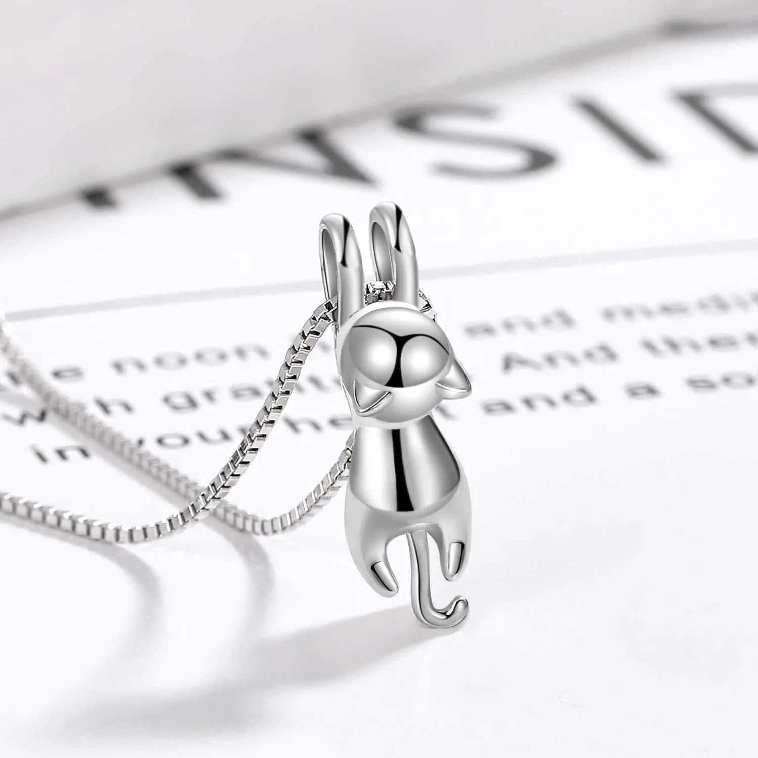 Step Forward Sterling Silver Cat Necklace for Women - Cat Jewelry Gifts for Cat Lovers, Hummingbird Necklace for Her, Mother's Day Birthday Graduation Christmas Gift