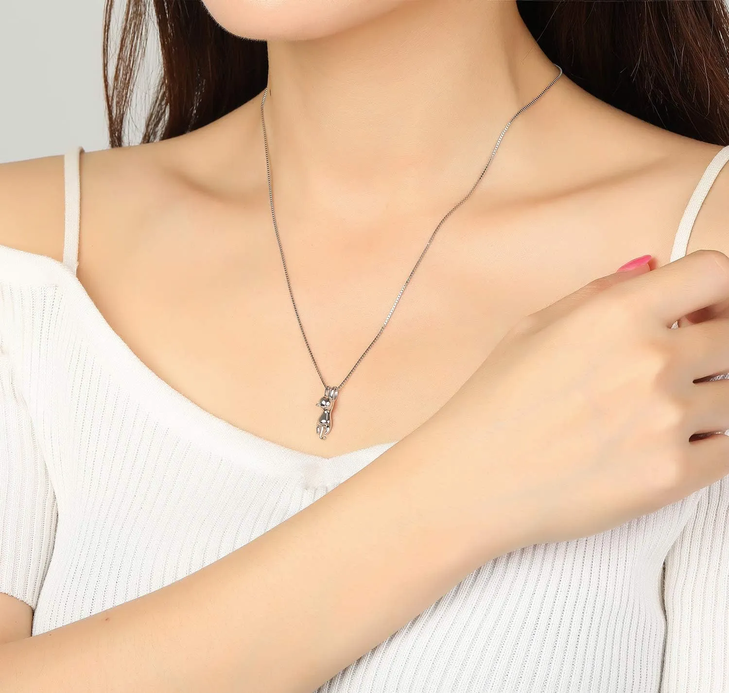 Step Forward Sterling Silver Cat Necklace for Women - Cat Jewelry Gifts for Cat Lovers, Hummingbird Necklace for Her, Mother's Day Birthday Graduation Christmas Gift