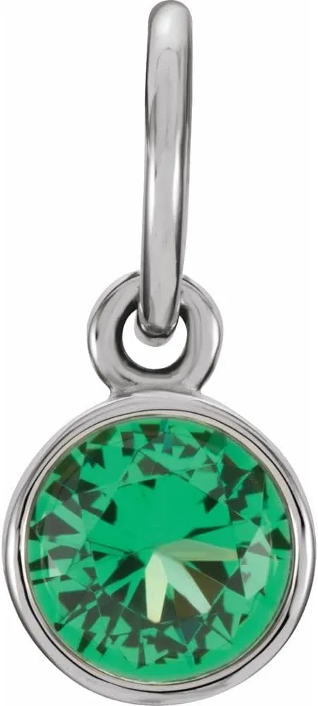 Sterling Silver 4mm Round Shape Imitation Emerald Birthstone Charm Pendant Fine Jewelry for Women Gifts for Her