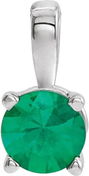 Sterling Silver 4mm Round Shape Imitation Emerald Birthstone Pendant Fine Jewelry for Women Gifts for Her (8x4mm)