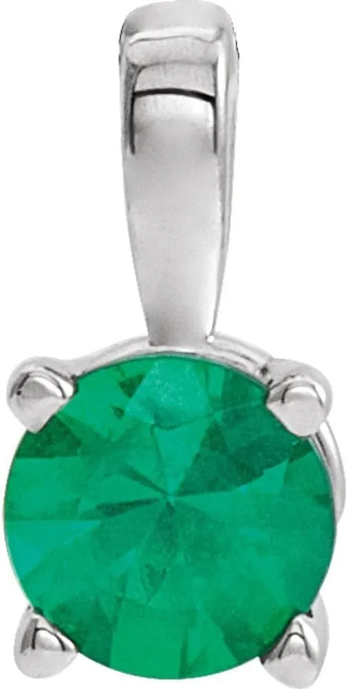Sterling Silver 4mm Round Shape Imitation Emerald Birthstone Pendant Fine Jewelry for Women Gifts for Her (8x4mm)