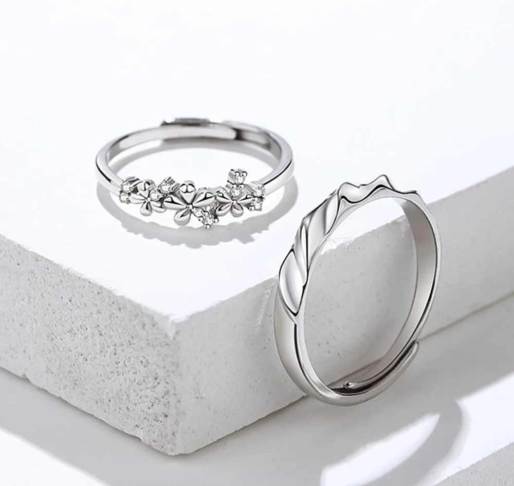 Sterling Silver Couple Ring Adjustable Personalized Sets for Men and Women Wedding Ring Original Design