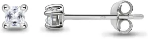 Sterling Silver Cubic Zirconia 2mm Princess-Cut Square Stud Tiny CZ Cartilage Earrings for Men Women
