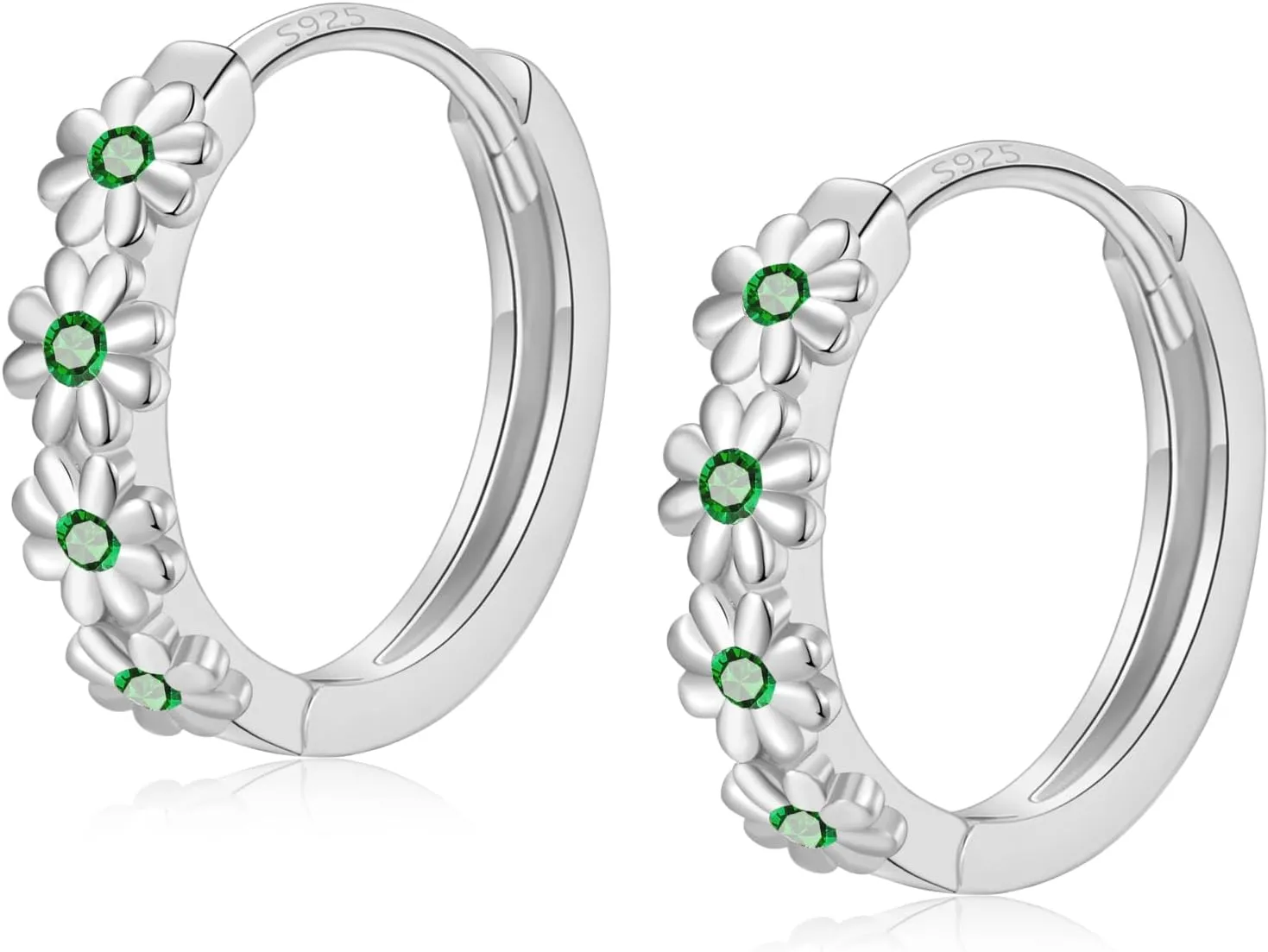 Sterling Silver Hoop Earrings for Women, Dainty Small Huggie Hoop Earrings | Hypoallergenic Daisy Color Cubic Zirconia Flower Hoops Earring Jewellery Gifts for Ladies Birthday Wedding, 12mm Hoop