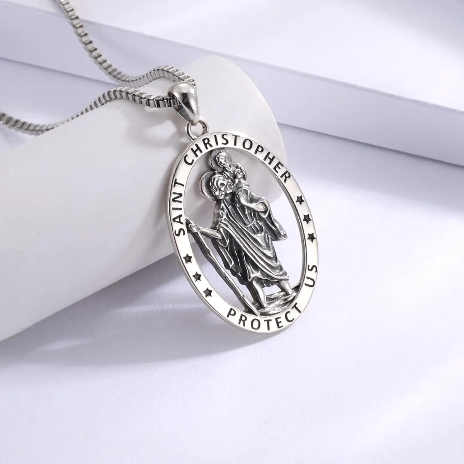 Sterling Silver Saint Christopher Micheal Jude Thaddaeus Virgin Mary Lady of Guadalupe Necklace Women Men Medal Oval-Shaped Pendant Amulet Jewelry Gift