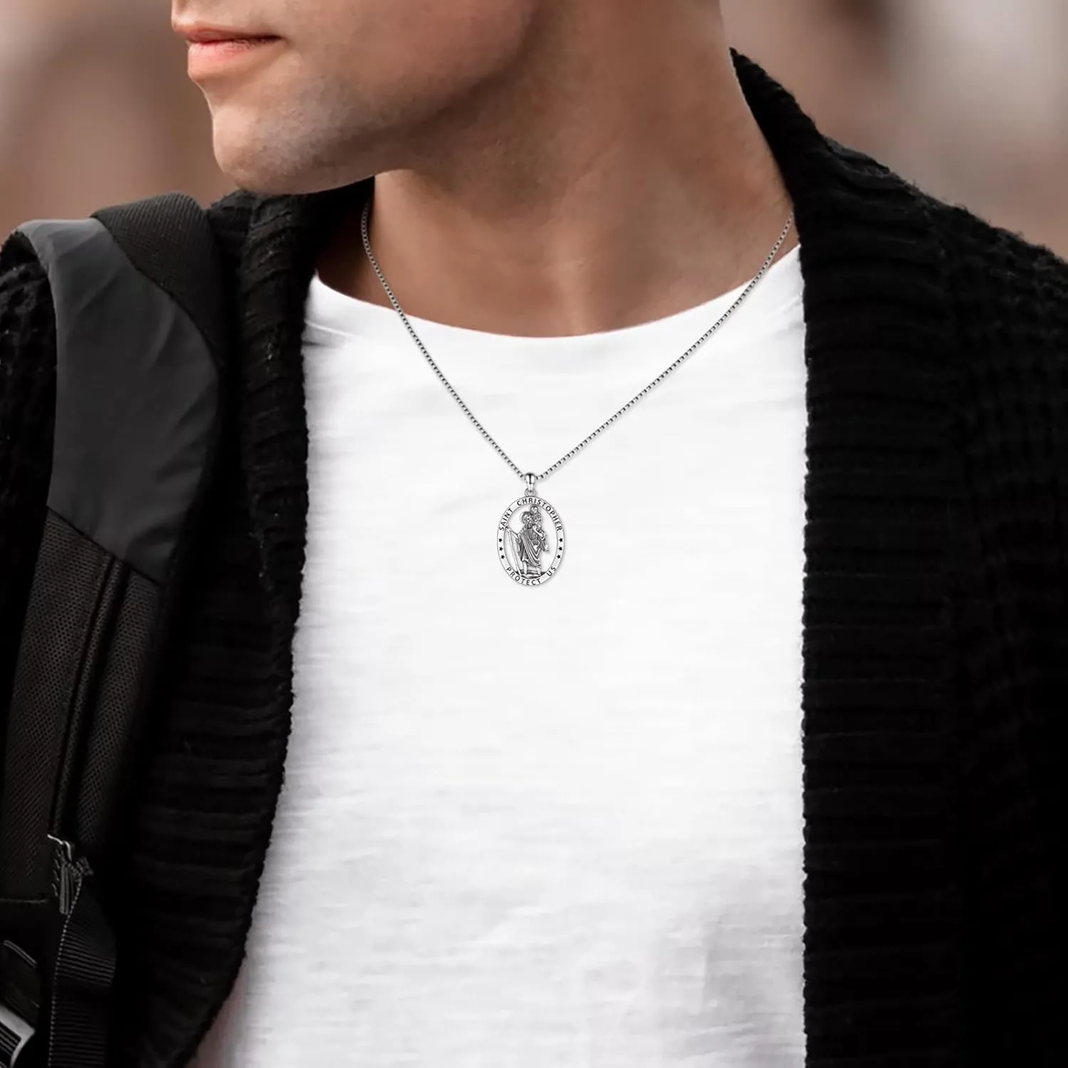 Sterling Silver Saint Christopher Micheal Jude Thaddaeus Virgin Mary Lady of Guadalupe Necklace Women Men Medal Oval-Shaped Pendant Amulet Jewelry Gift