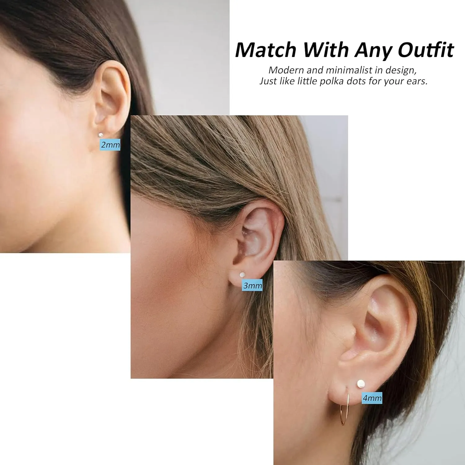 Sterling Silver Stud Earrings for Women, Tiny Flat Dot Earrings Set | Small Hypoallergenic Circle Stud Earrings | Dainty Round Tragus Cartilage Studs for Men (2mm/3mm/4mm)