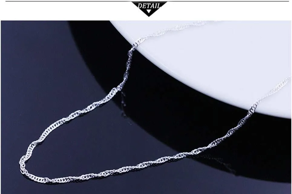 Sterling Silver Twisted Curb Link Chain Water wave chain Replacement Necklace Simple Slim for Pendant