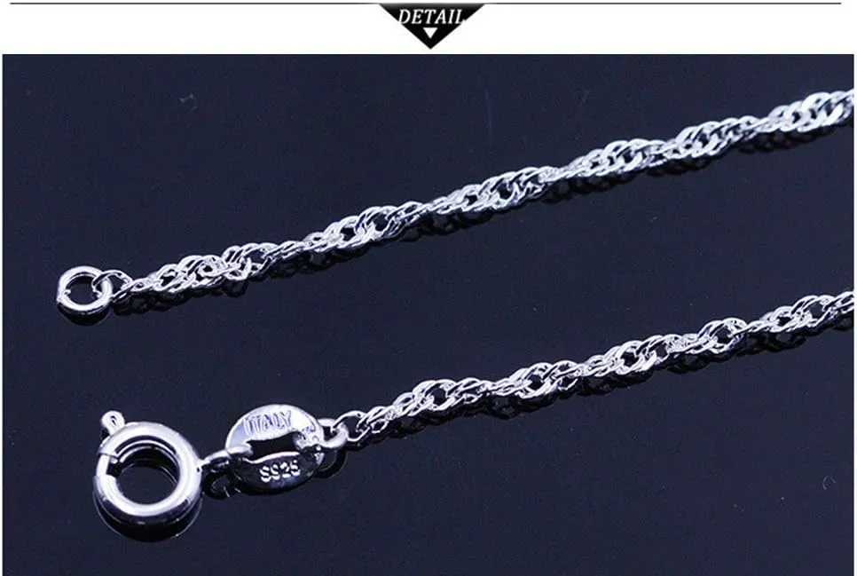 Sterling Silver Twisted Curb Link Chain Water wave chain Replacement Necklace Simple Slim for Pendant
