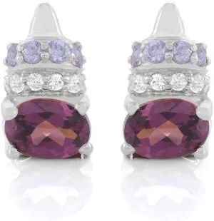 Stud Solitaire Halo Earrings Platinum Over 925 Sterling Silver Purple Garnet, Tanzanite & White Sapphire Jewelry