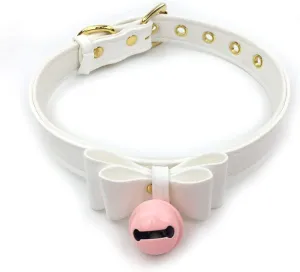 Succuba Pink Bell Choker Collar Necklace Lolita Bow Collar Cat Kitty Velvet Necklace