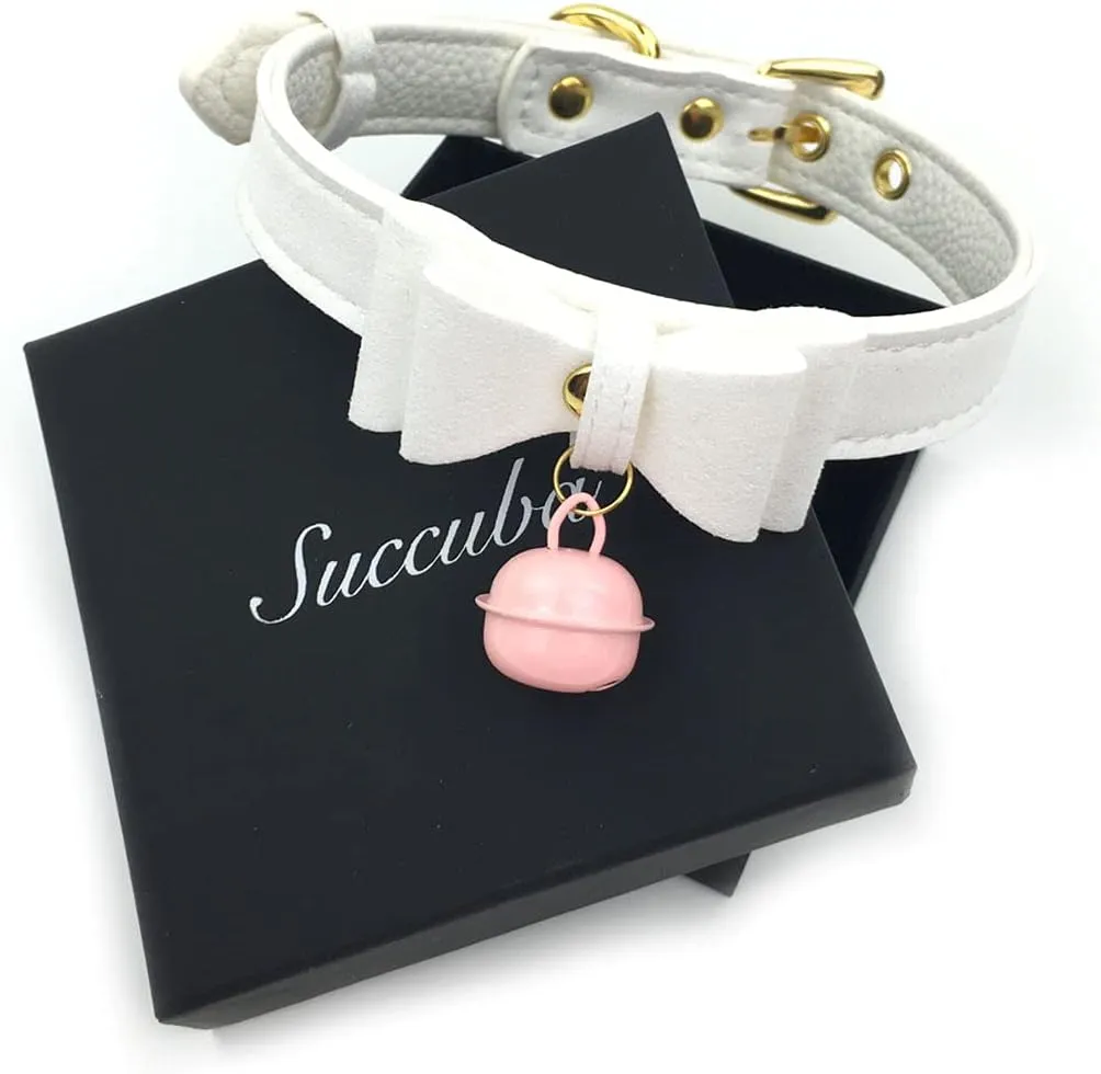 Succuba Pink Bell Choker Collar Necklace Lolita Bow Collar Cat Kitty Velvet Necklace