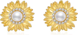 Sunflower Stud Earrings for Women Sterling Silver Freshwater Pearl Earrings You are My Sunshine Earrings Flower Stud Earrings Sunflower Jewelry Gifts for Wife
