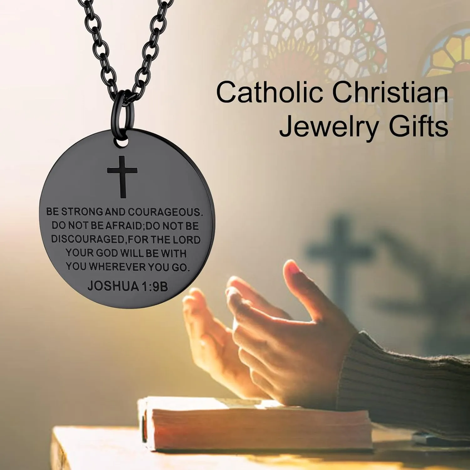 Supcare Mens Dog Tag Necklace with Cross,Shield/Round Engraved Inspiration Jewelry Gifts for Son Men (Gift Wrapped)
