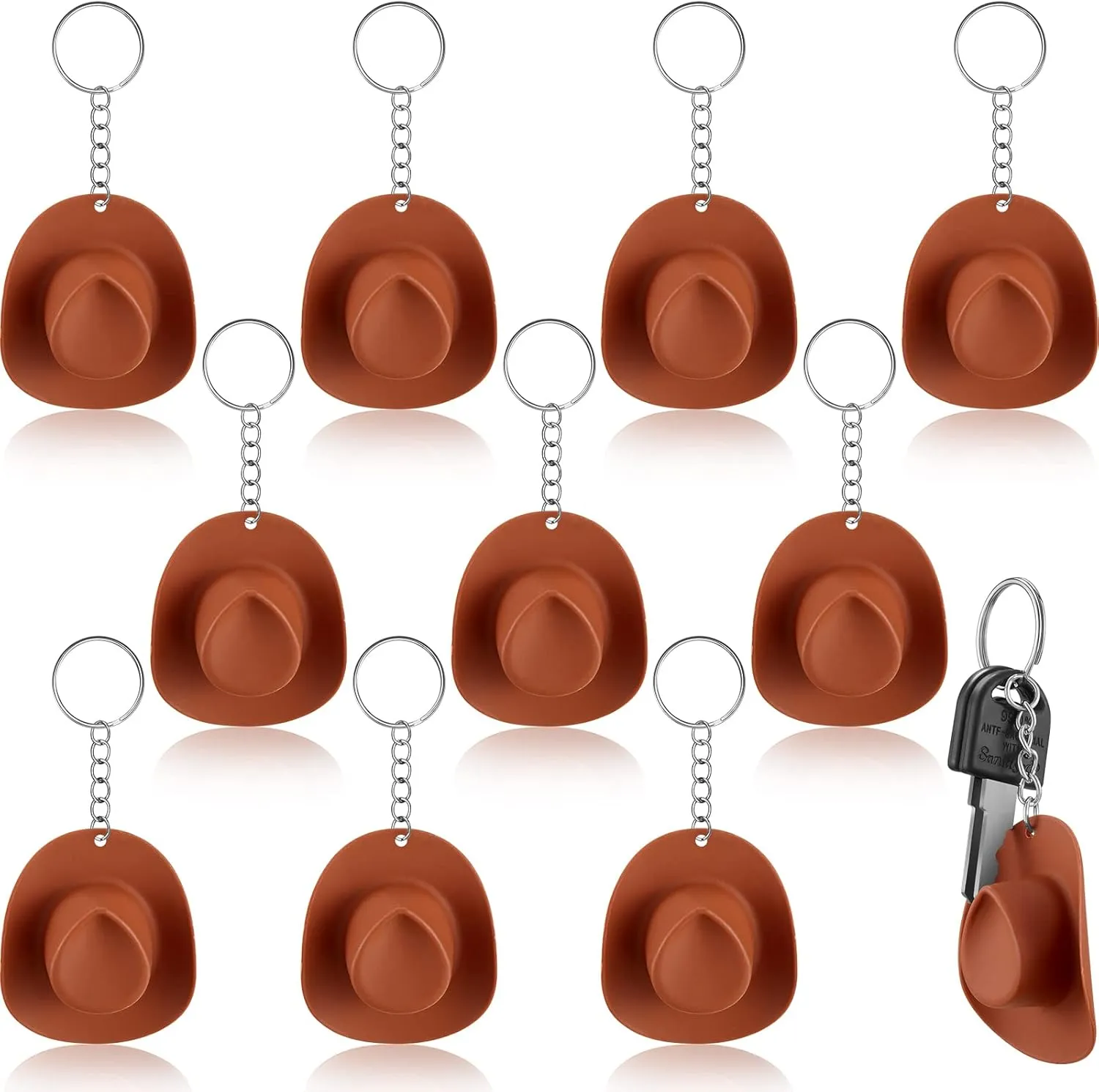 Sureio 12 Pcs Cowgirl Cowboy Bachelorette Party Decor Plastic Mini Western Hat Keychain for Bridal Shower Birthday Party