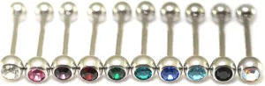 Surgical Steel Gem Jewels Tongue Rings Barbells Metal Bars LOT of 10 Colors