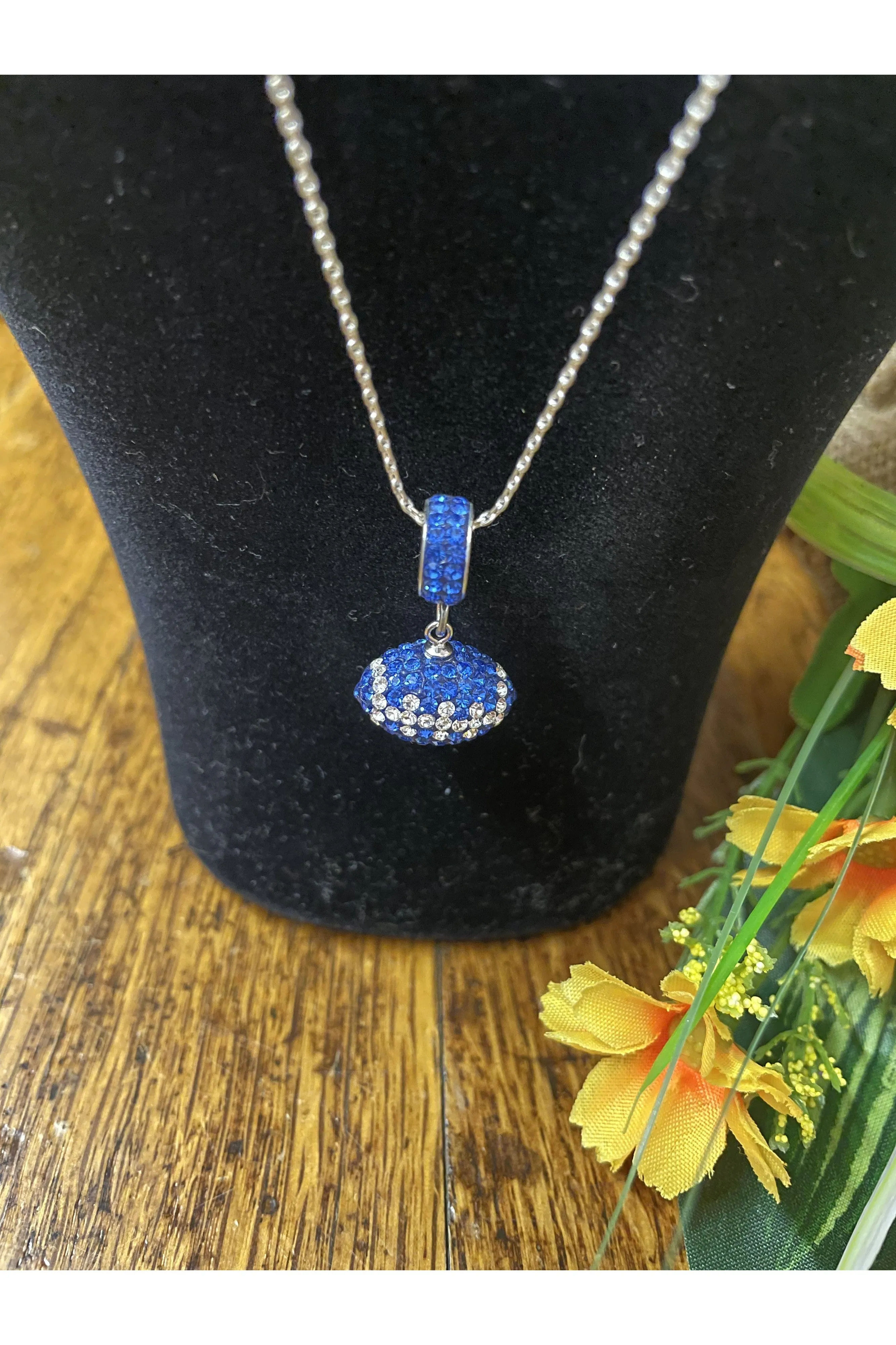 Swarovski Royal Blue And Crystal Basketball, Baseball Or Football Necklace