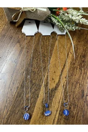 Swarovski Royal Blue And Crystal Basketball, Baseball Or Football Necklace