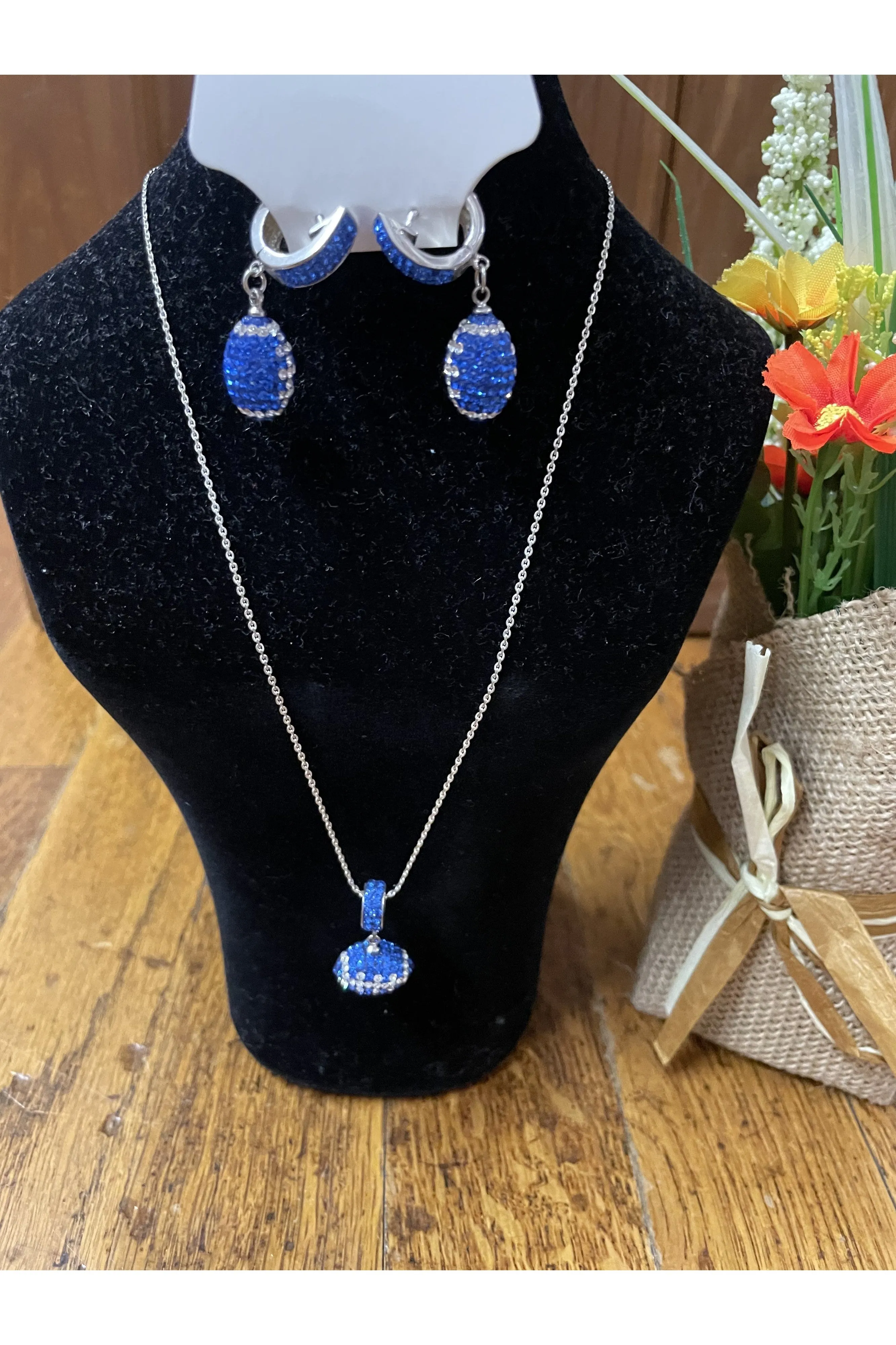 Swarovski Royal Blue And Crystal Basketball, Baseball Or Football Necklace