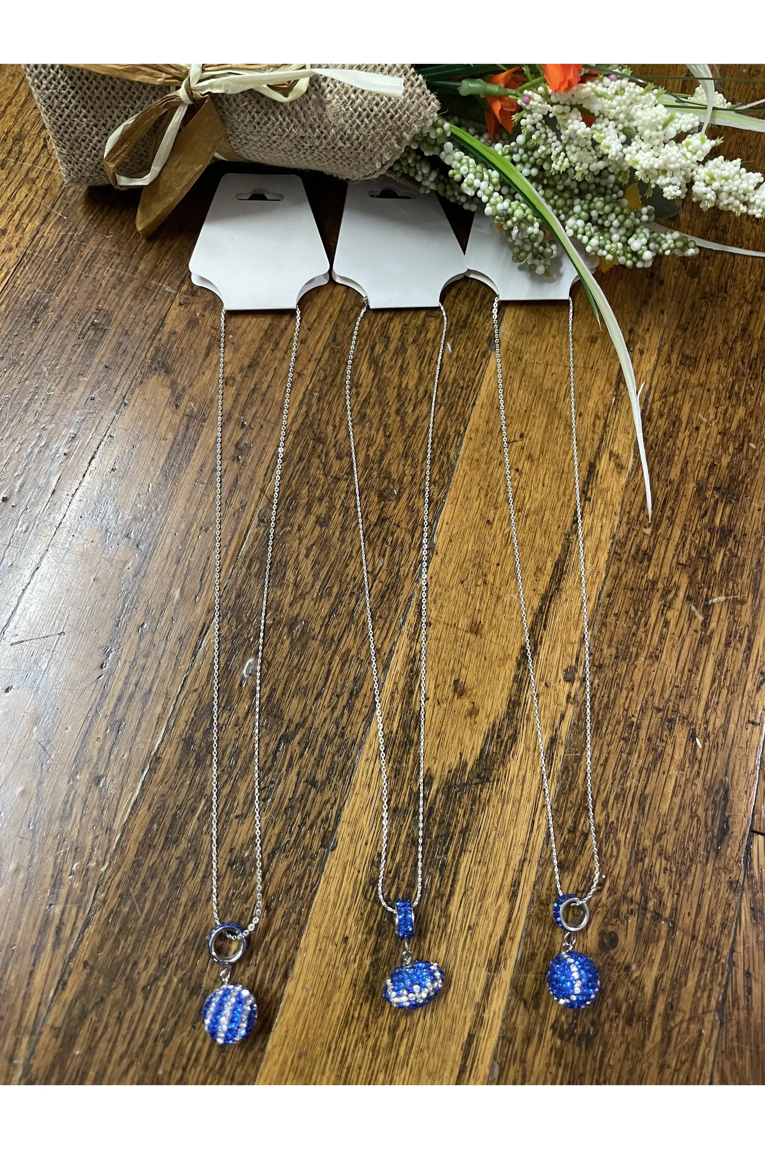 Swarovski Royal Blue And Crystal Basketball, Baseball Or Football Necklace