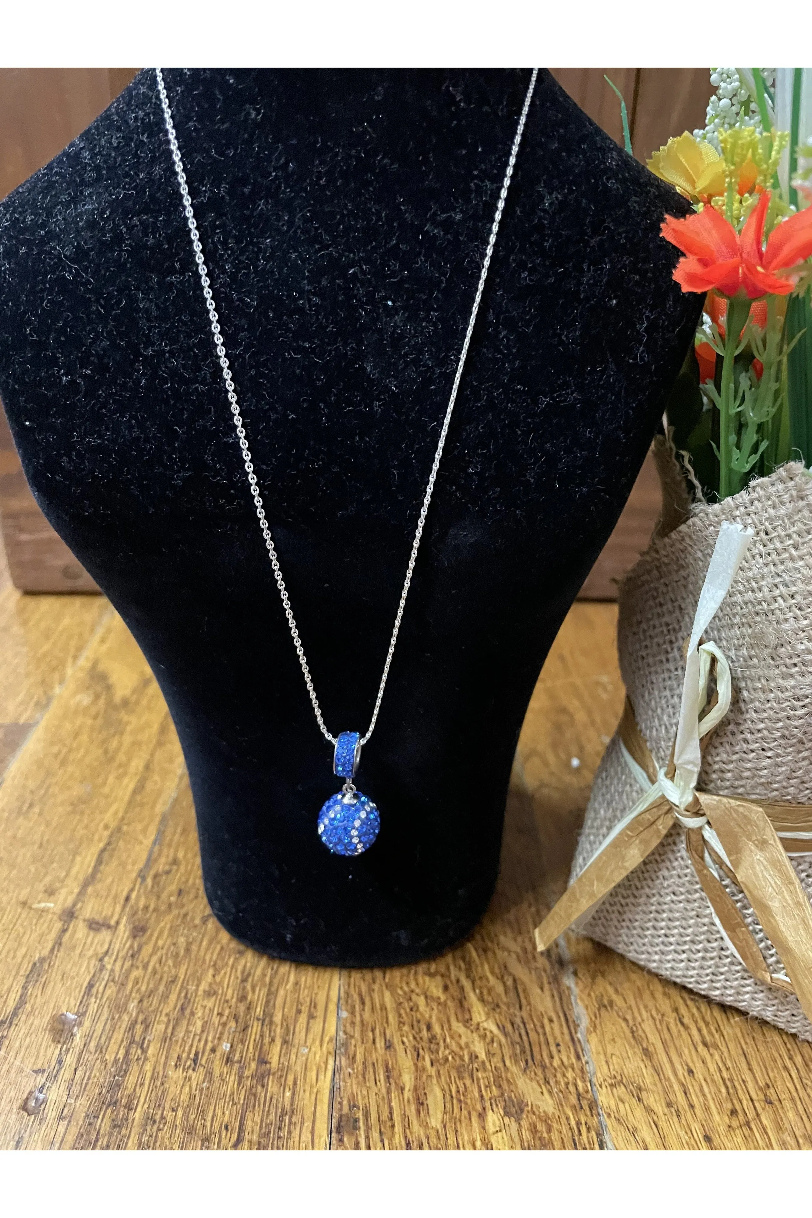 Swarovski Royal Blue And Crystal Basketball, Baseball Or Football Necklace