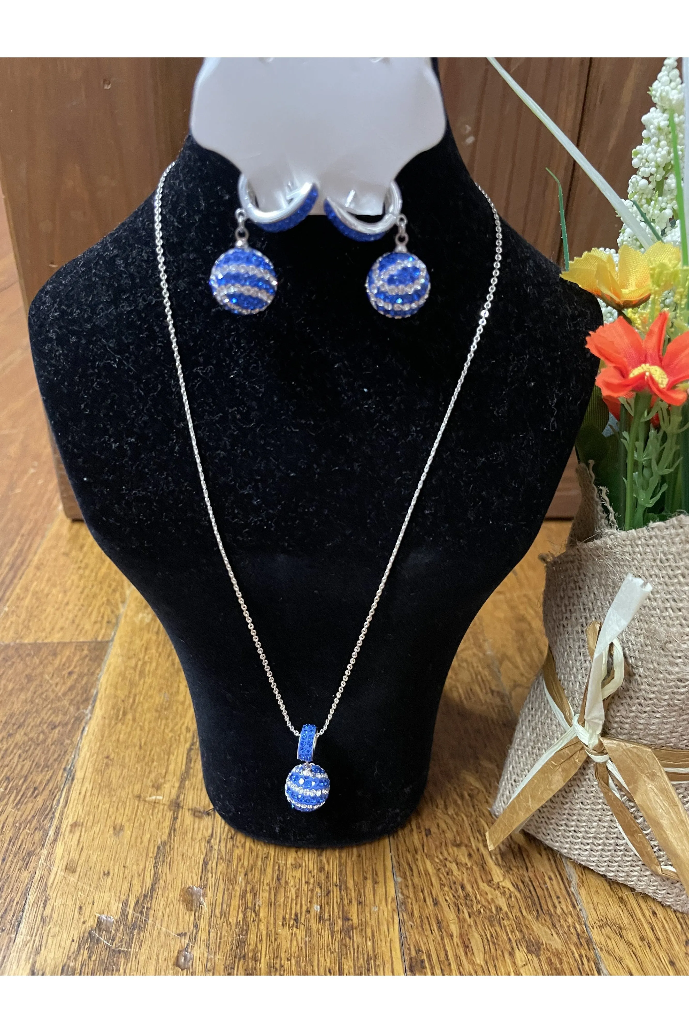 Swarovski Royal Blue And Crystal Basketball, Baseball Or Football Necklace