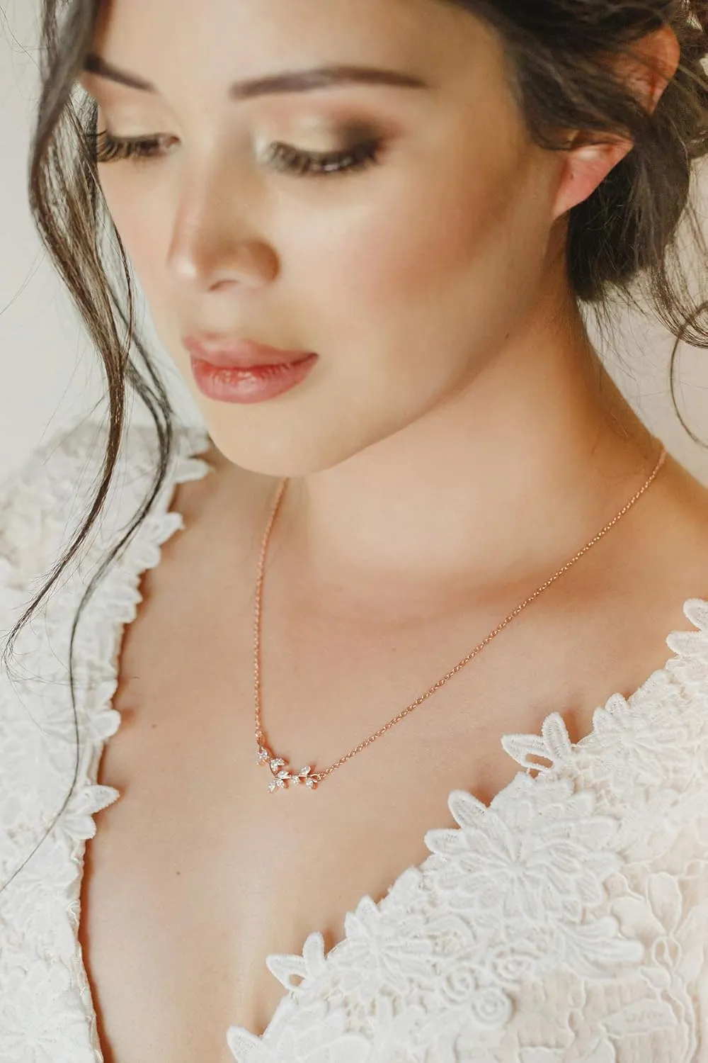 SWEETV Crystal Wedding Bridal Backdrop Necklace for Brides, Cubic Zirconia Vine Dainty Back Pendant Necklace for Women, Bridesmaid Gift