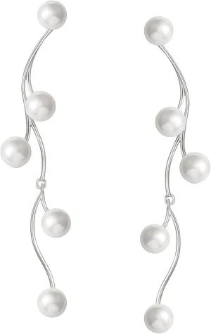 SWEETV Silver Pearl Drop Dangle Earrings for Women, Pearl Wedding Bridal Earrings for Brides Bridesmaids,Prom Formal Jewelry Gifts