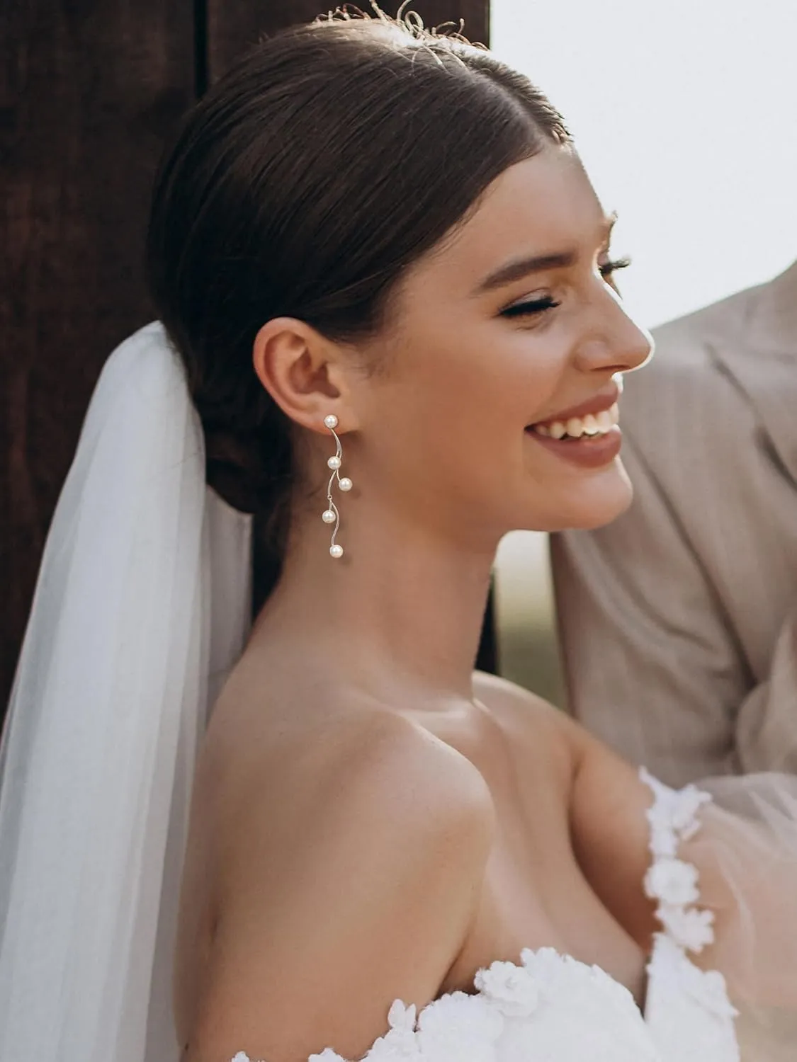 SWEETV Silver Pearl Drop Dangle Earrings for Women, Pearl Wedding Bridal Earrings for Brides Bridesmaids,Prom Formal Jewelry Gifts