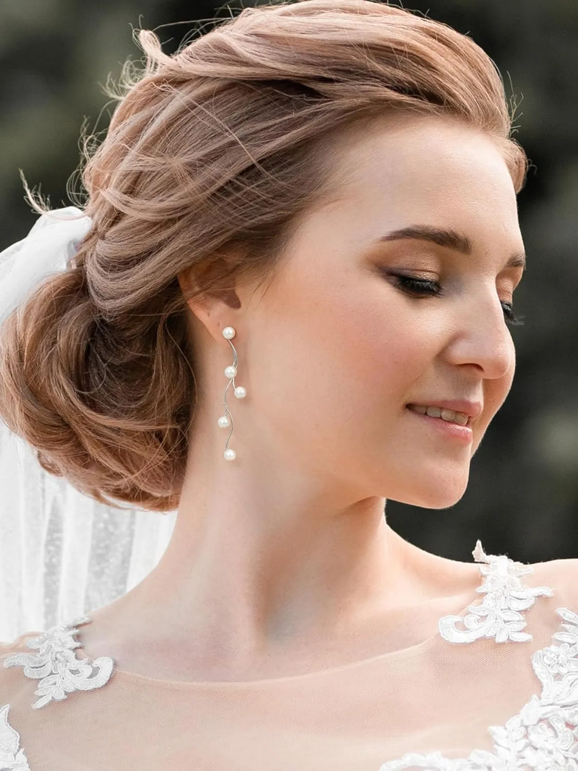 SWEETV Silver Pearl Drop Dangle Earrings for Women, Pearl Wedding Bridal Earrings for Brides Bridesmaids,Prom Formal Jewelry Gifts