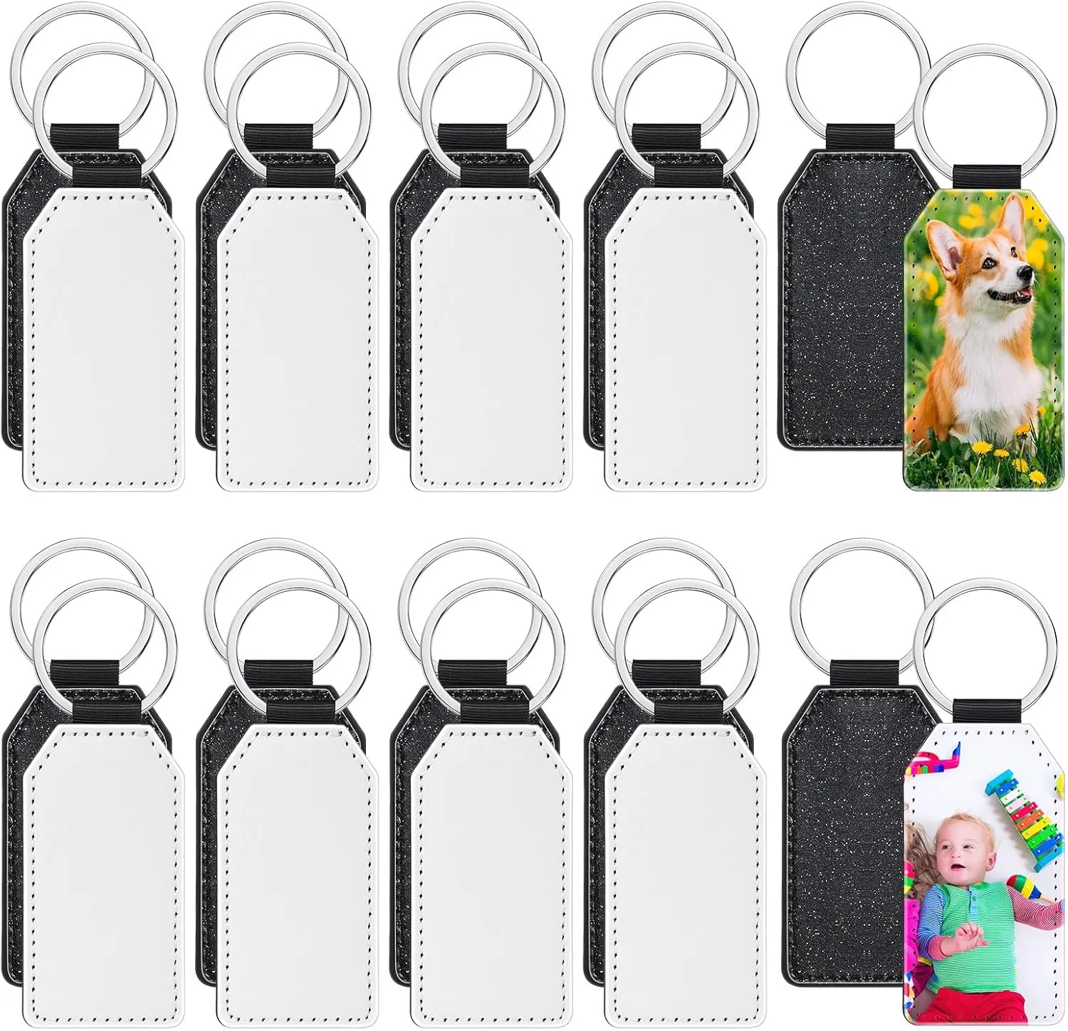 Talltalk 20 Pcs Leather Keychain Blanks Bulk Sublimation Keychain Blank PU Leather Glitter Heat Transfer Keyring