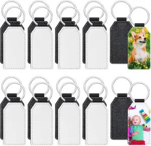Talltalk 20 Pcs Leather Keychain Blanks Bulk Sublimation Keychain Blank PU Leather Glitter Heat Transfer Keyring