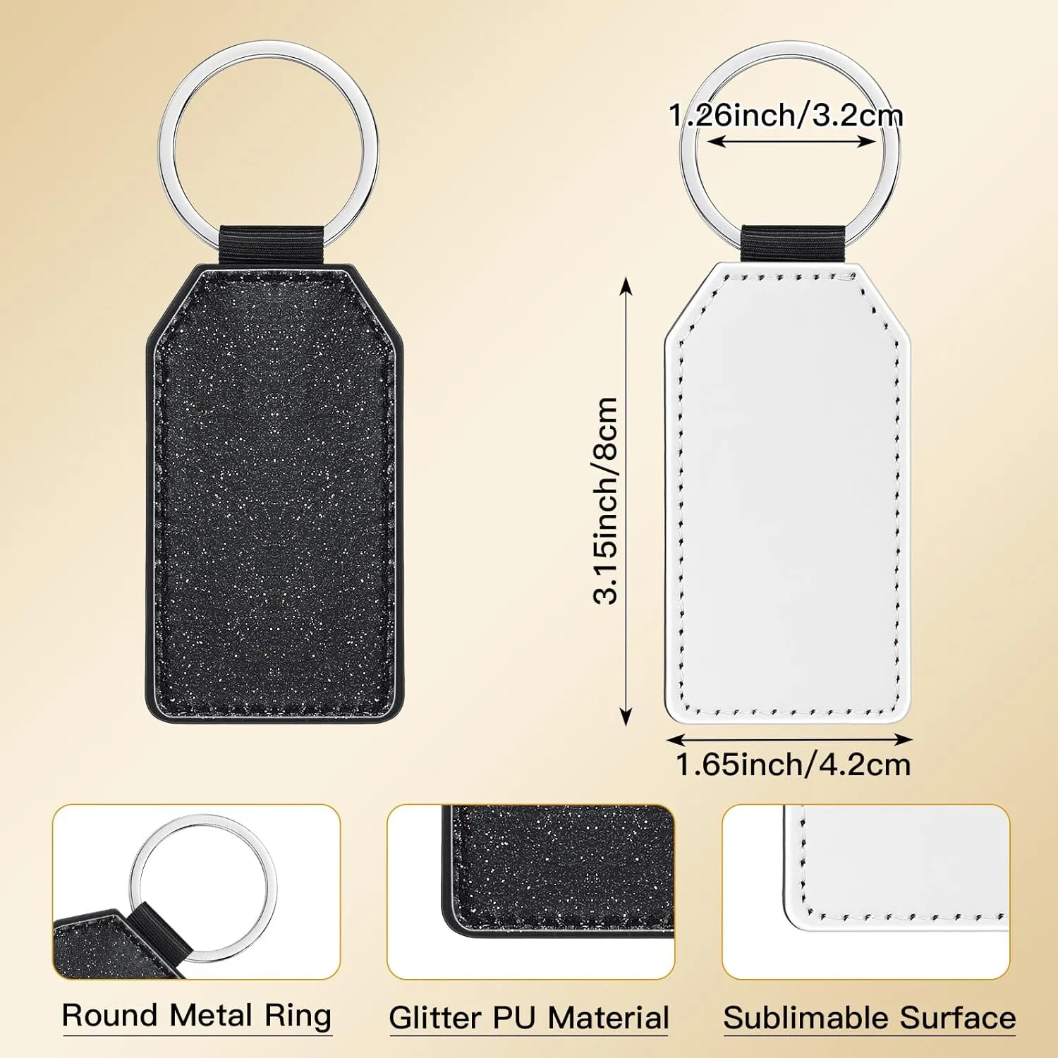 Talltalk 20 Pcs Leather Keychain Blanks Bulk Sublimation Keychain Blank PU Leather Glitter Heat Transfer Keyring