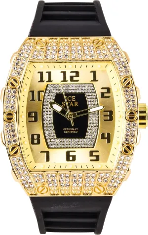Techno Pave Men's 41mm Iced Out Tonneau Shape Watch, Numeral Dial