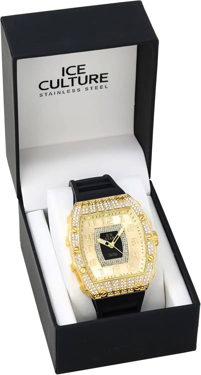 Techno Pave Men's 41mm Iced Out Tonneau Shape Watch, Numeral Dial