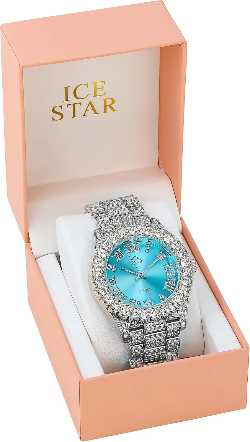 Techno Pave Womens 44mm Iced Solitaire Bezel Watch